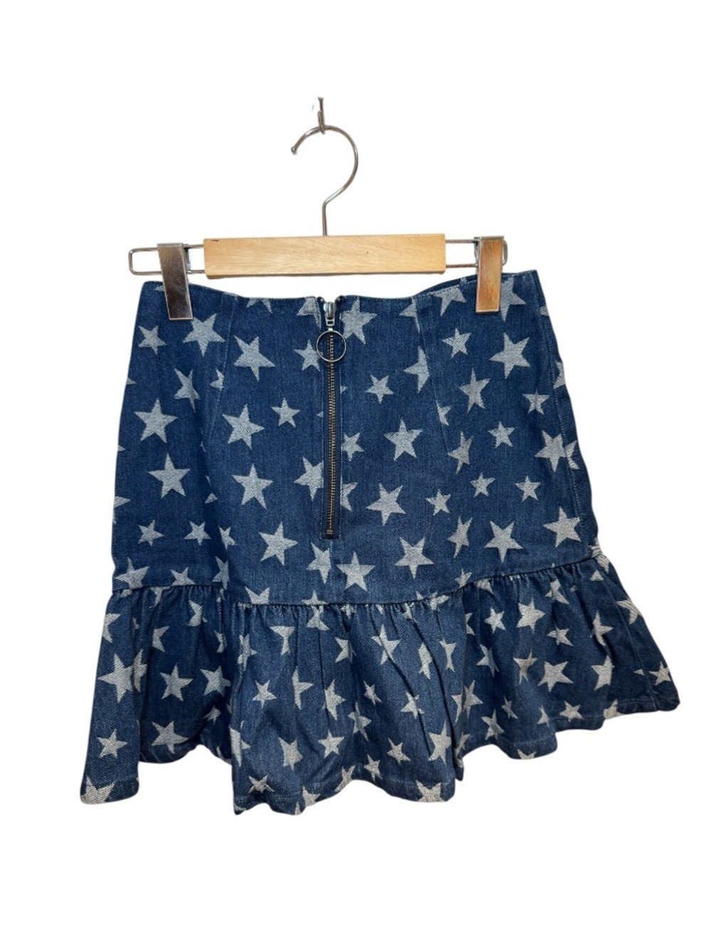 THE FIFTH LABEL - blue denim flounce mini skirt with stars print - size s
